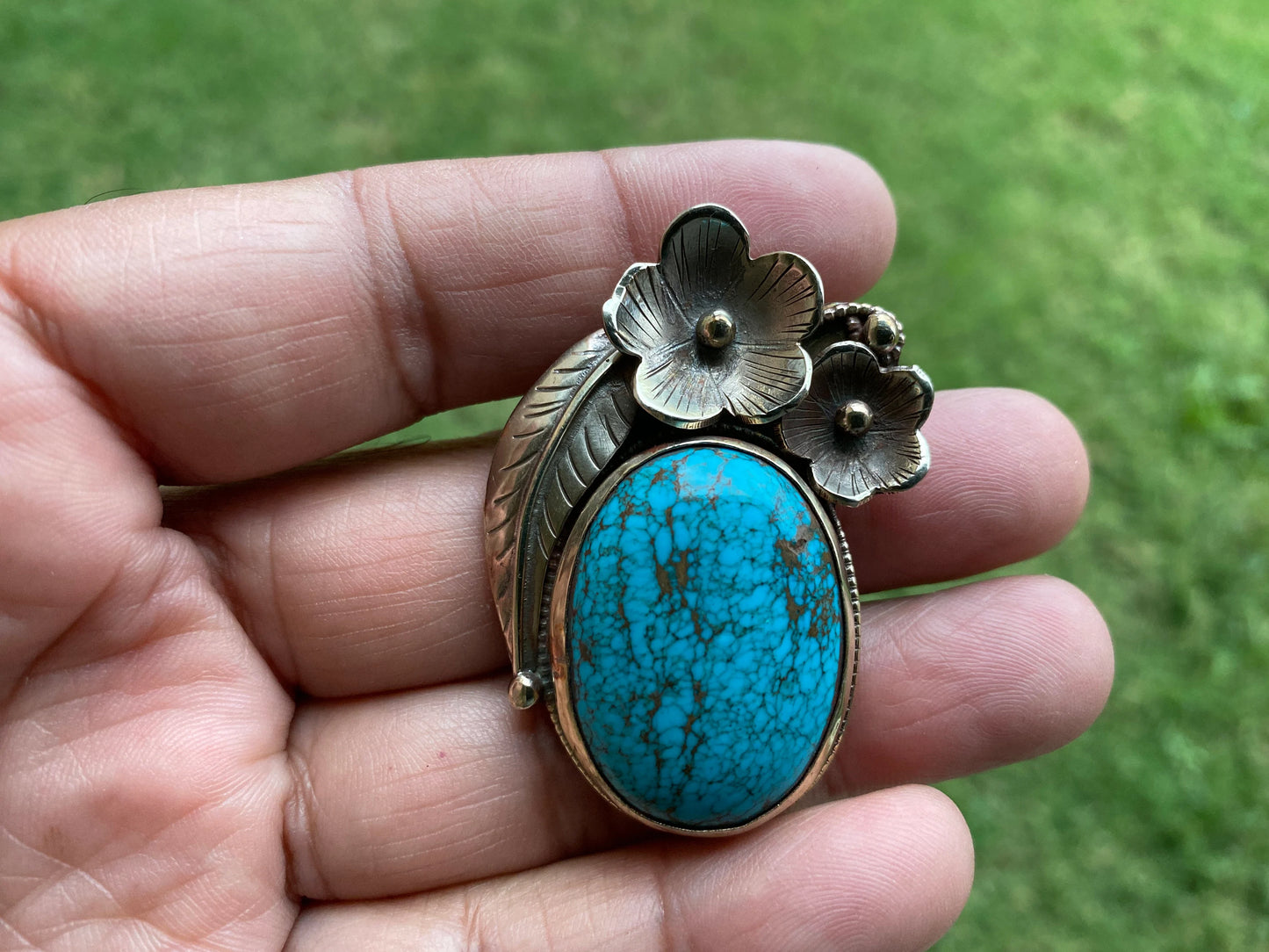 Small Natural Turquoise Stone Tibetan Silver Pendant, Native American Style, For Men or Women, Ethnic Tibetan Jewelry, Energy Stone, Boho
