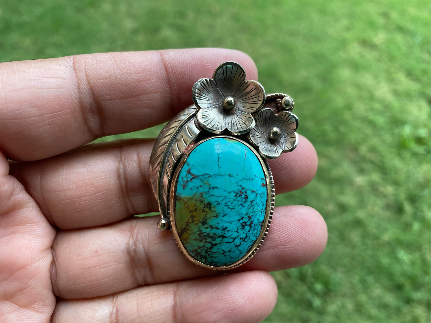Small Natural Turquoise Stone Tibetan Silver Pendant, Native American Style, For Men or Women, Ethnic Tibetan Jewelry, Energy Stone, Boho