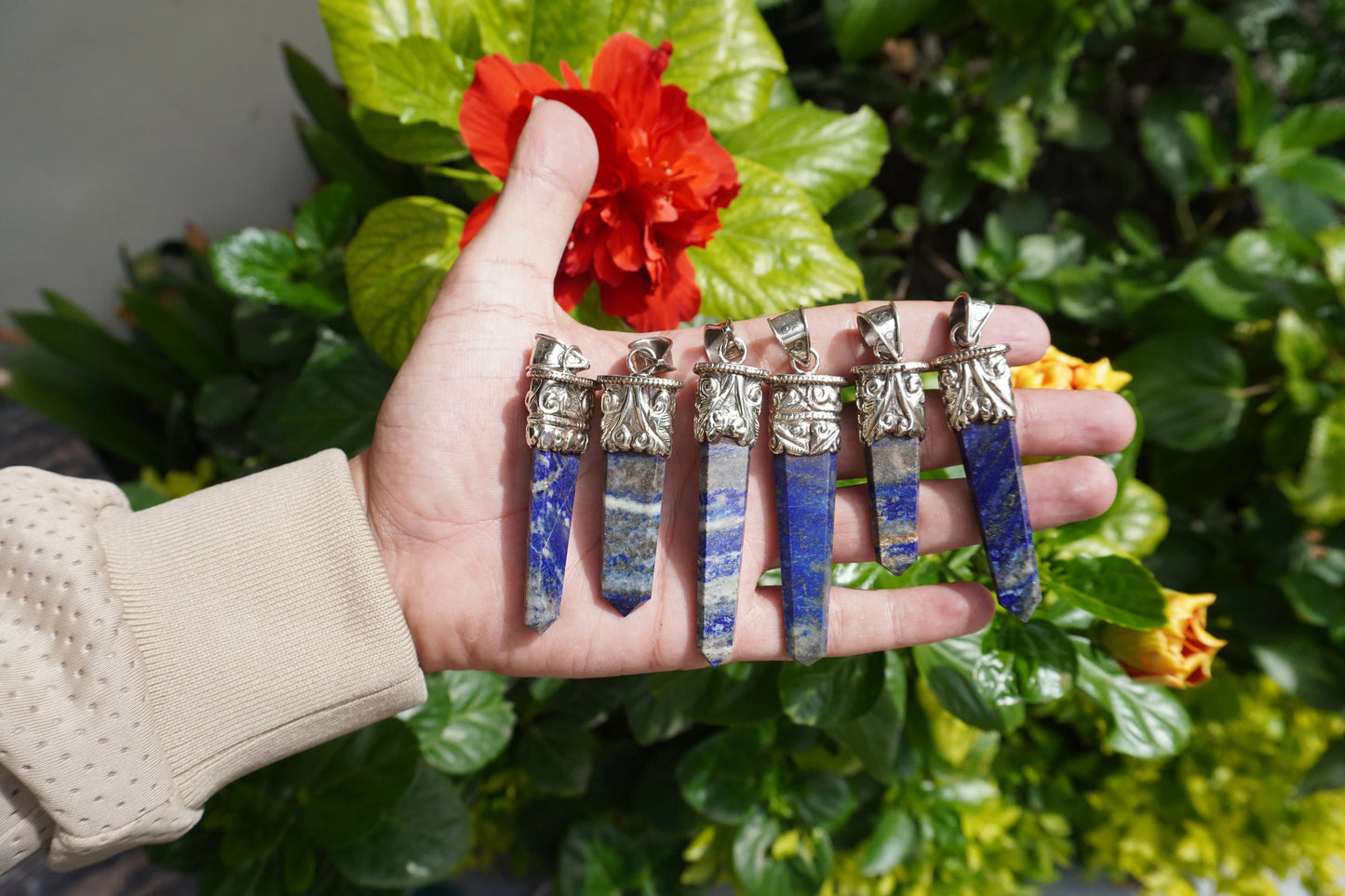 Small Pointed Lapis Lazuli with Red Coral Tibetan Silver Pendant | Handcrafted Unique jewelry, Unisex Pendant, Tibetan Jewelry, Bohemian