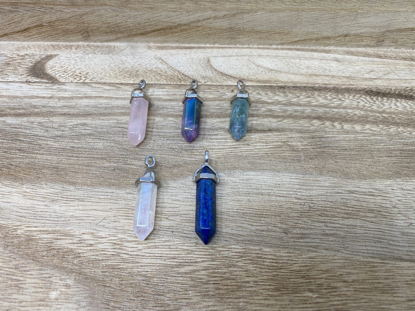 Small Pointed Natural Gemstones Pendant, Tibetan Silver, Crystal/Rose Quartz/Fluorite/Lapis or Amethyst Natural Stone, Pendant for Necklace