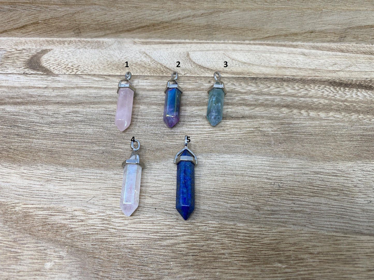 Small Pointed Natural Gemstones Pendant, Tibetan Silver, Crystal/Rose Quartz/Fluorite/Lapis or Amethyst Natural Stone, Pendant for Necklace