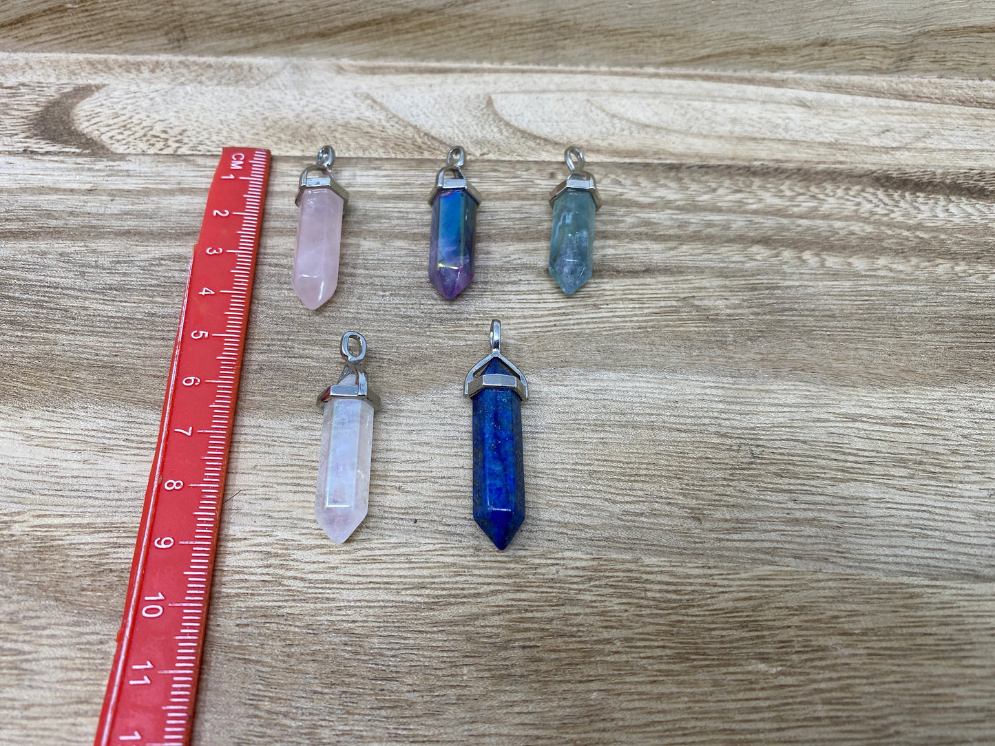 Small Pointed Natural Gemstones Pendant, Tibetan Silver, Crystal/Rose Quartz/Fluorite/Lapis or Amethyst Natural Stone, Pendant for Necklace