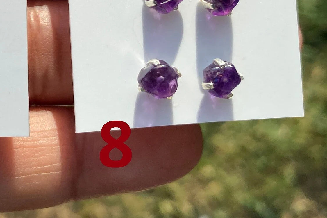 Small Raw Amethyst Gemstone Stud Earrings, Sterling Silver Earrings, Rough Gemstone, Prong Stud, Healing Crystal Earring, Bridesmaid Jewelry