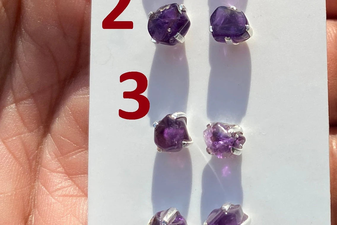 Small Raw Amethyst Gemstone Stud Earrings, Sterling Silver Earrings, Rough Gemstone, Prong Stud, Healing Crystal Earring, Bridesmaid Jewelry