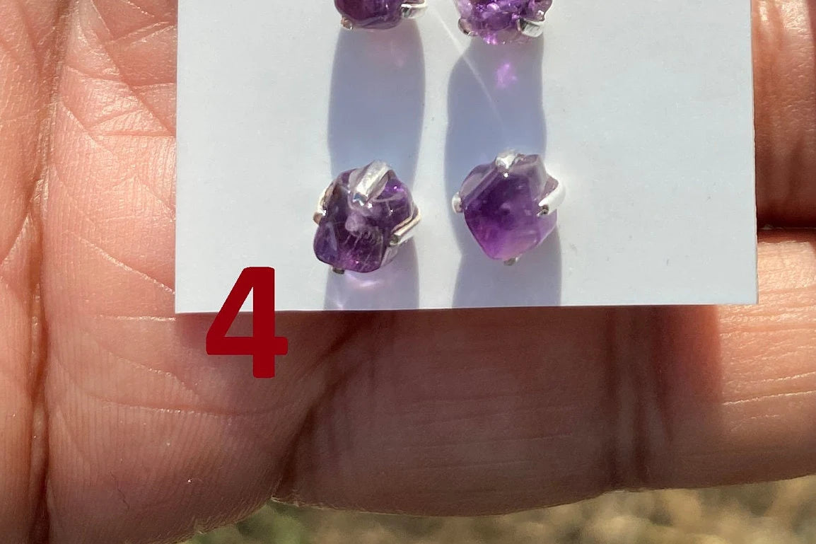 Small Raw Amethyst Gemstone Stud Earrings, Sterling Silver Earrings, Rough Gemstone, Prong Stud, Healing Crystal Earring, Bridesmaid Jewelry