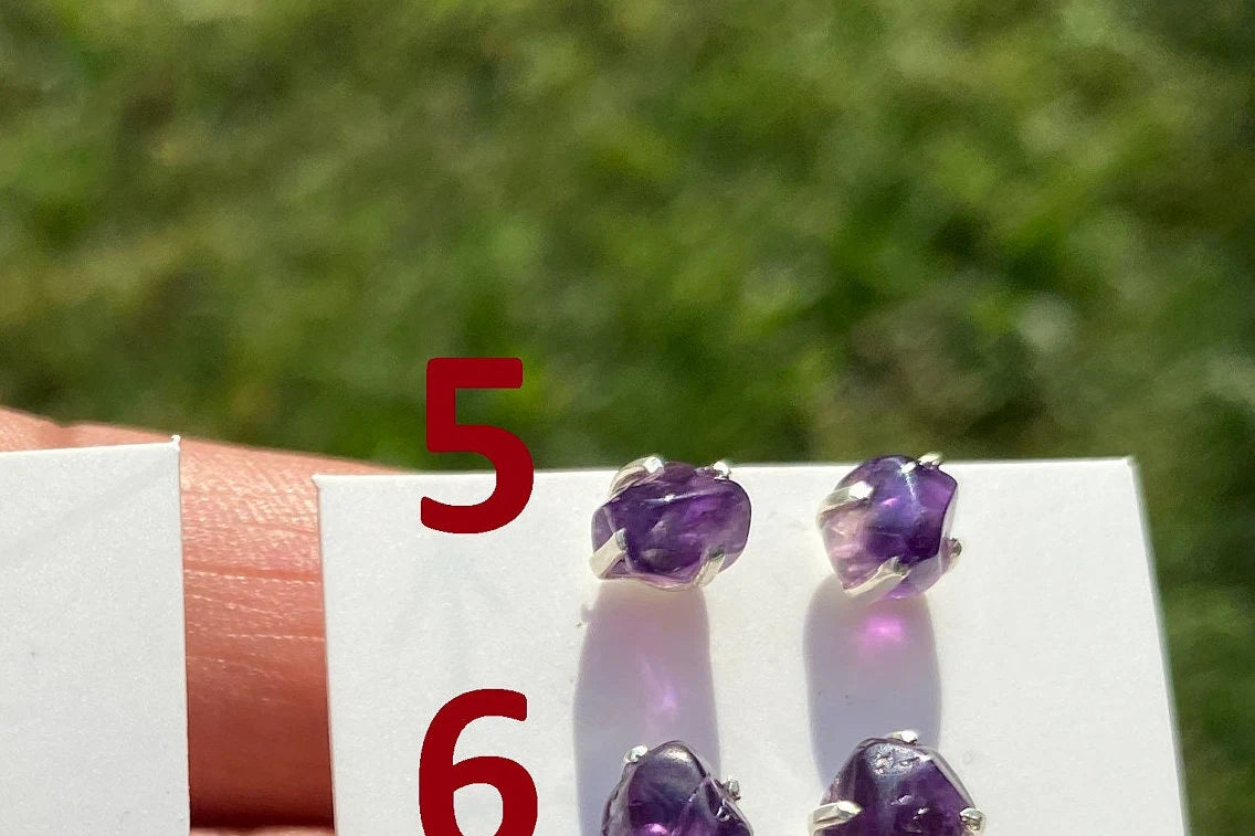 Small Raw Amethyst Gemstone Stud Earrings, Sterling Silver Earrings, Rough Gemstone, Prong Stud, Healing Crystal Earring, Bridesmaid Jewelry