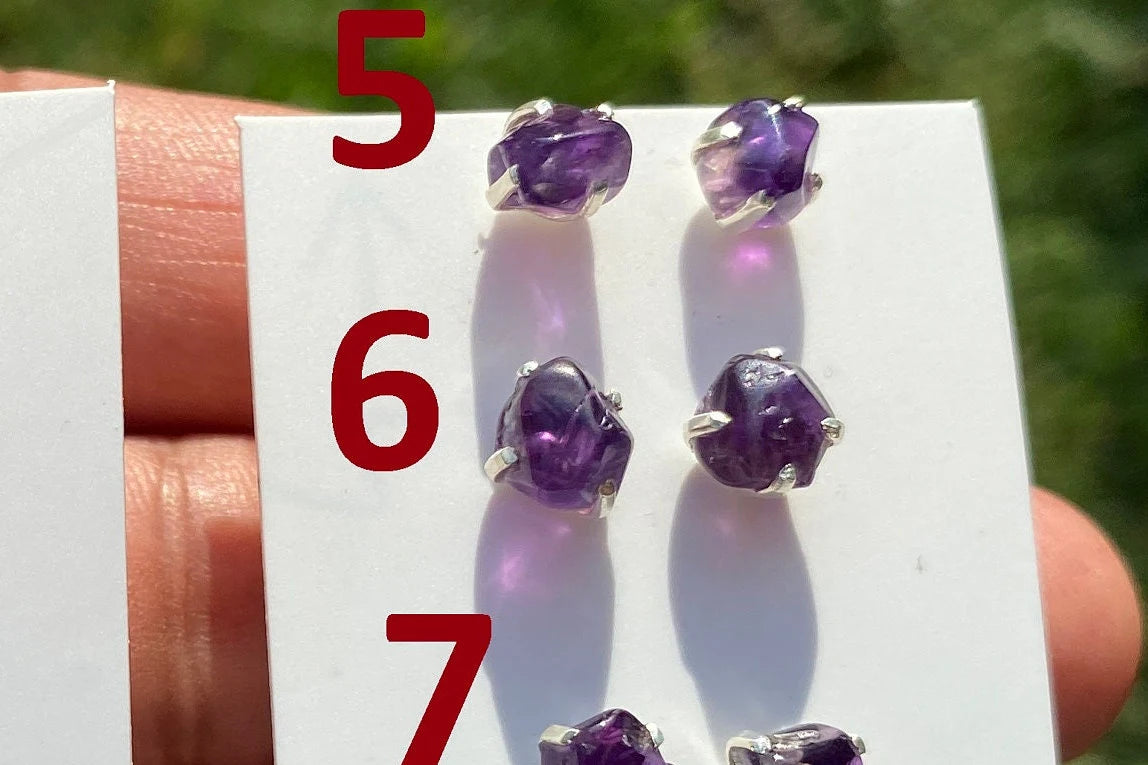 Small Raw Amethyst Gemstone Stud Earrings, Sterling Silver Earrings, Rough Gemstone, Prong Stud, Healing Crystal Earring, Bridesmaid Jewelry