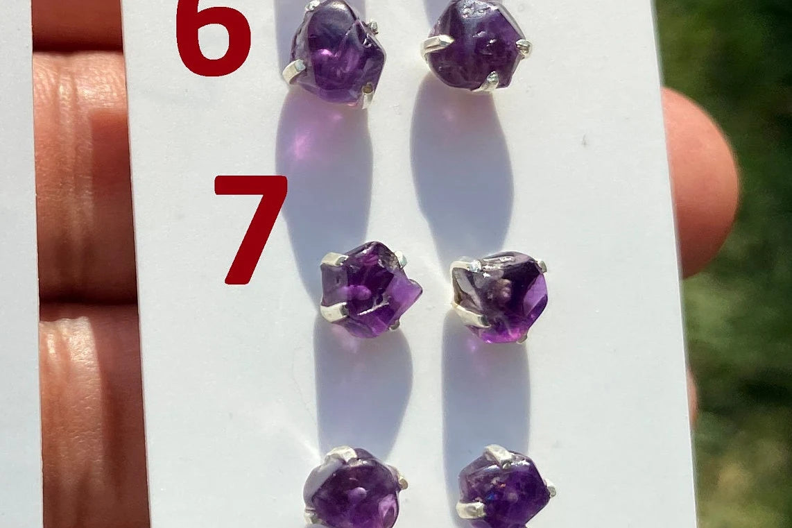 Small Raw Amethyst Gemstone Stud Earrings, Sterling Silver Earrings, Rough Gemstone, Prong Stud, Healing Crystal Earring, Bridesmaid Jewelry