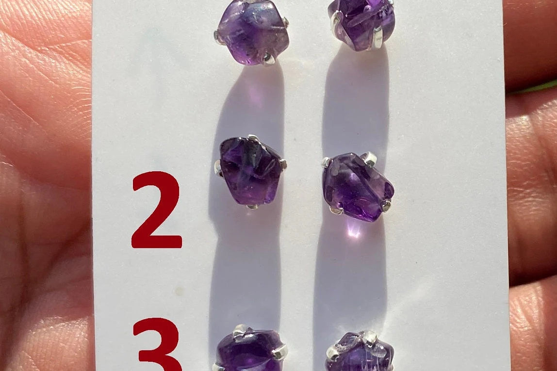 Small Raw Amethyst Sterling Silver Earring, Raw Prong Set Stud Earrings, Amethyst Stud Earring, February Birthstone, Small Gemstone Earrings