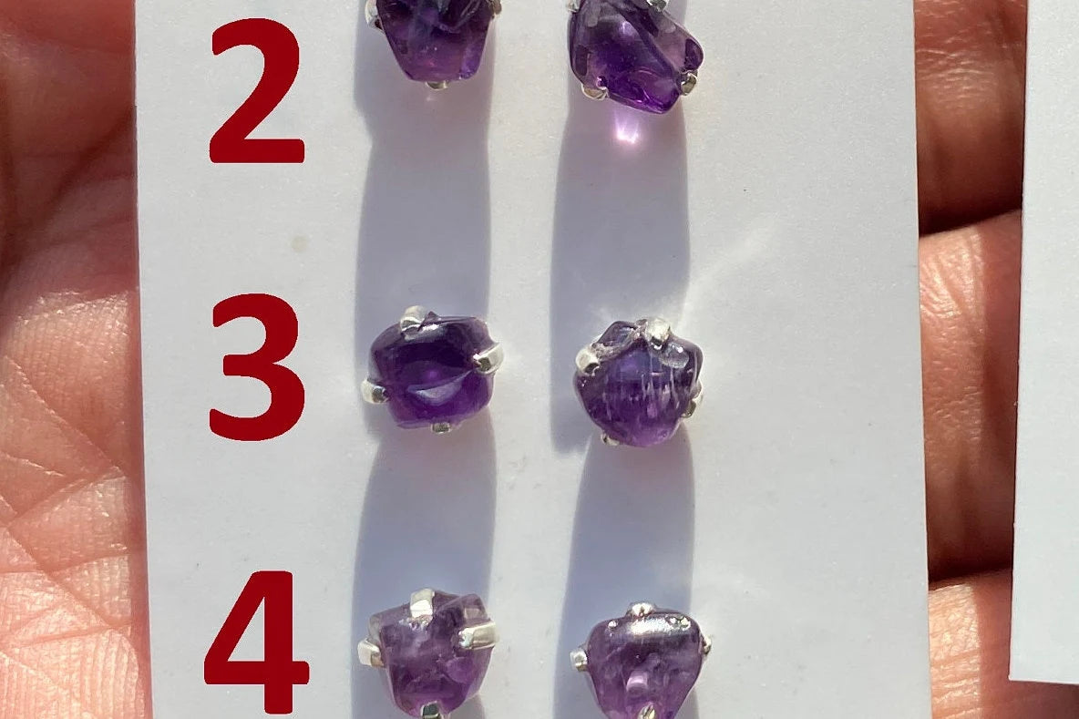 Small Raw Amethyst Sterling Silver Earring, Raw Prong Set Stud Earrings, Amethyst Stud Earring, February Birthstone, Small Gemstone Earrings