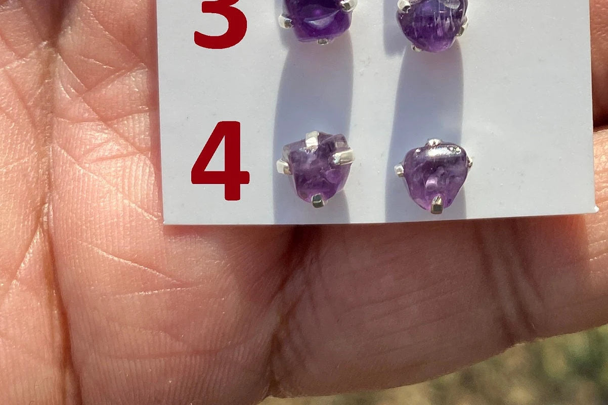 Small Raw Amethyst Sterling Silver Earring, Raw Prong Set Stud Earrings, Amethyst Stud Earring, February Birthstone, Small Gemstone Earrings