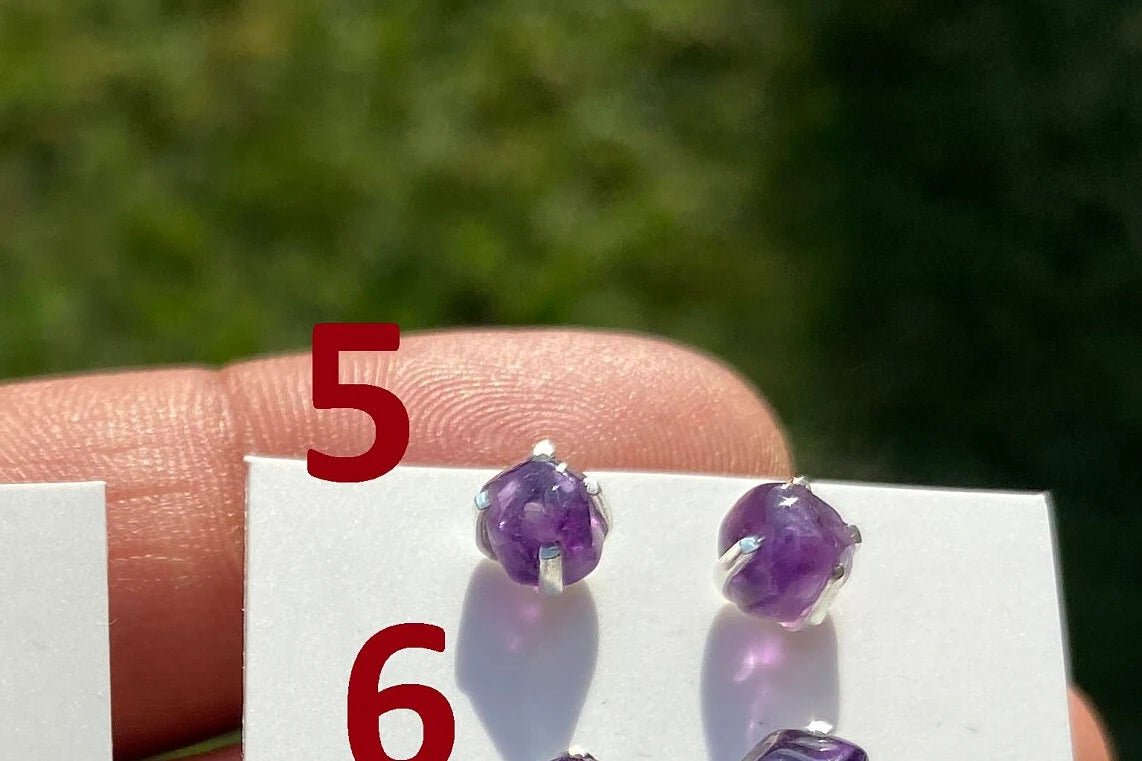 Small Raw Amethyst Sterling Silver Earring, Raw Prong Set Stud Earrings, Amethyst Stud Earring, February Birthstone, Small Gemstone Earrings