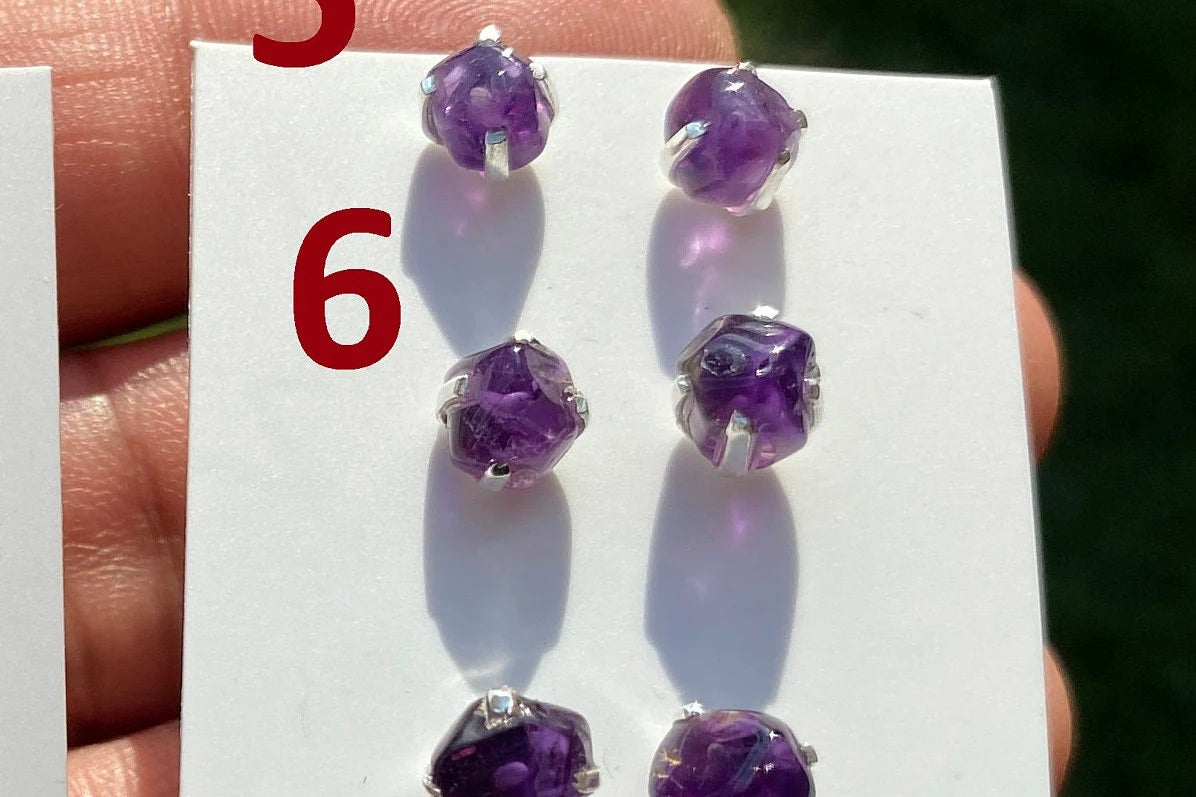 Small Raw Amethyst Sterling Silver Earring, Raw Prong Set Stud Earrings, Amethyst Stud Earring, February Birthstone, Small Gemstone Earrings