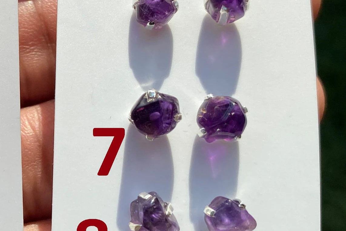 Small Raw Amethyst Sterling Silver Earring, Raw Prong Set Stud Earrings, Amethyst Stud Earring, February Birthstone, Small Gemstone Earrings
