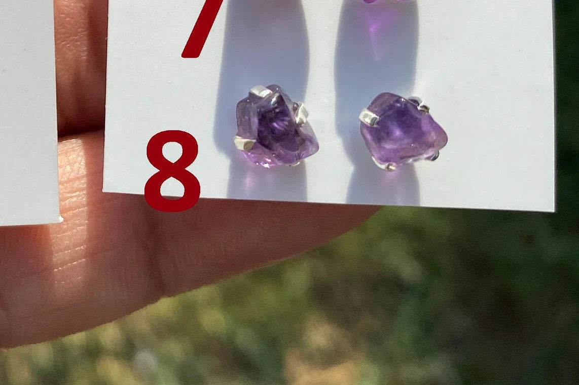 Small Raw Amethyst Sterling Silver Earring, Raw Prong Set Stud Earrings, Amethyst Stud Earring, February Birthstone, Small Gemstone Earrings