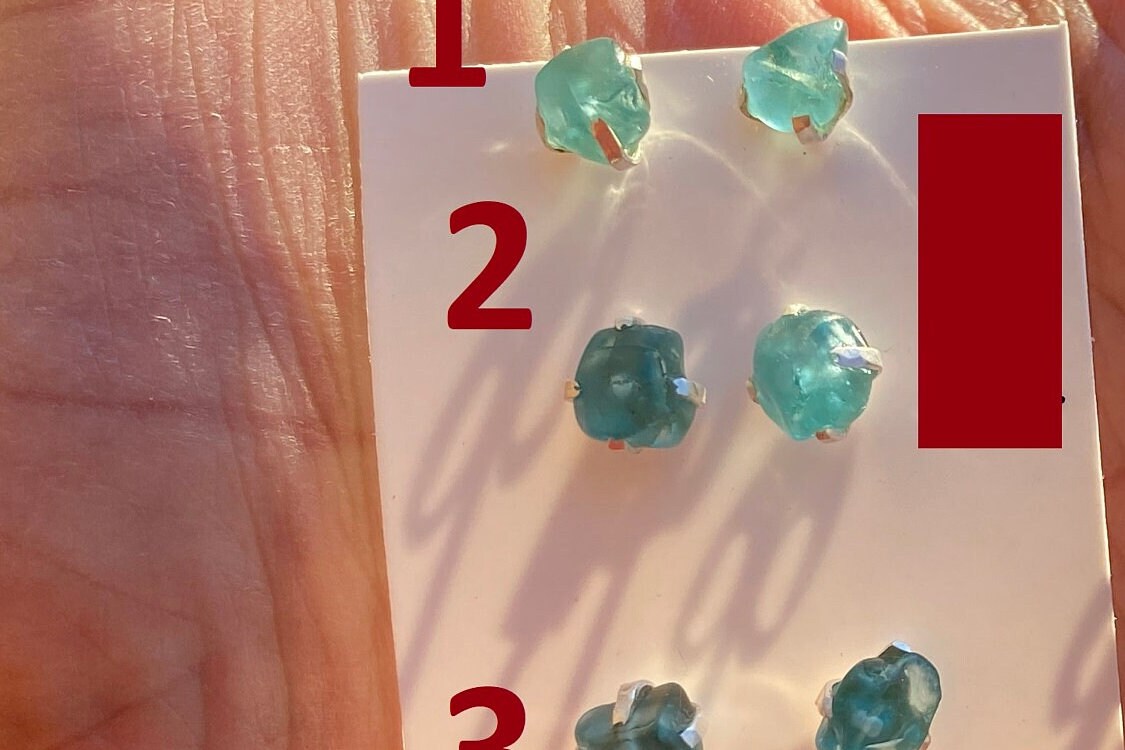 Small Raw Blue Apatite Sterling Silver Stud Earrings, Raw Blue Apatite Earring, Blue Apatite Gemstone, Apatite Crystal, Blue apatite jewelry