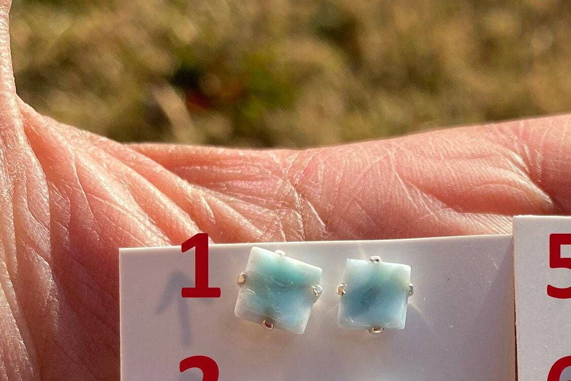 Small Raw Larimar Stud Earrings Sterling Silver, Larimar Earrings, Larimar Jewelry, Raw Larimar Stone, Raw Larimar Slab, Raw Larimar Crystal