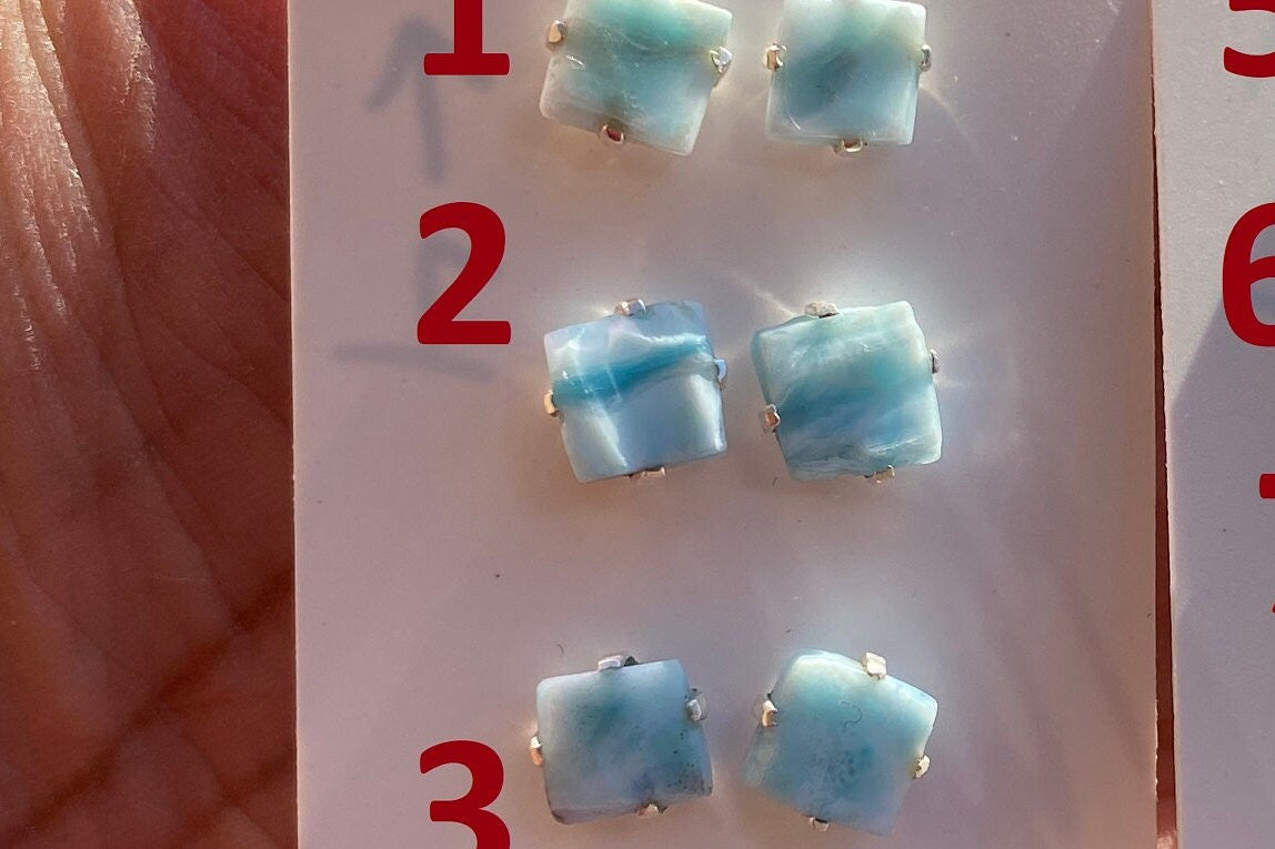 Small Raw Larimar Stud Earrings Sterling Silver, Larimar Earrings, Larimar Jewelry, Raw Larimar Stone, Raw Larimar Slab, Raw Larimar Crystal