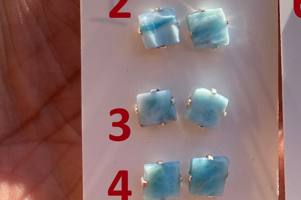 Small Raw Larimar Stud Earrings Sterling Silver, Larimar Earrings, Larimar Jewelry, Raw Larimar Stone, Raw Larimar Slab, Raw Larimar Crystal