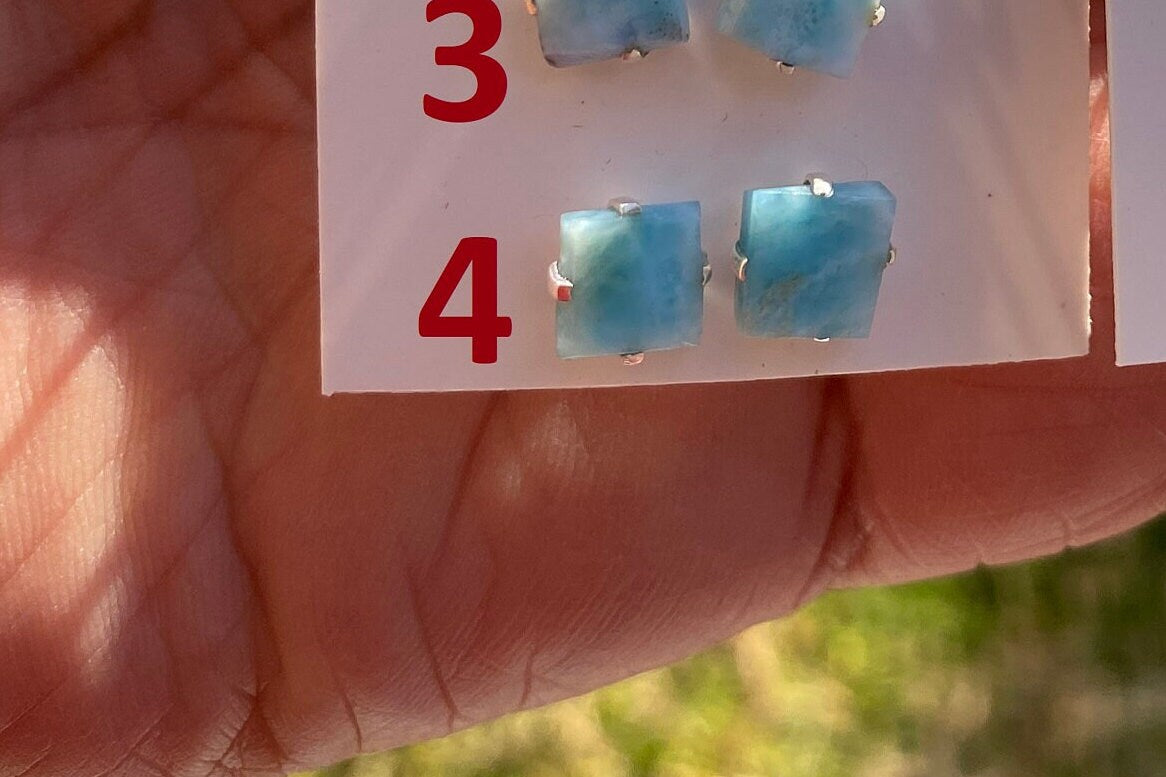 Small Raw Larimar Stud Earrings Sterling Silver, Larimar Earrings, Larimar Jewelry, Raw Larimar Stone, Raw Larimar Slab, Raw Larimar Crystal
