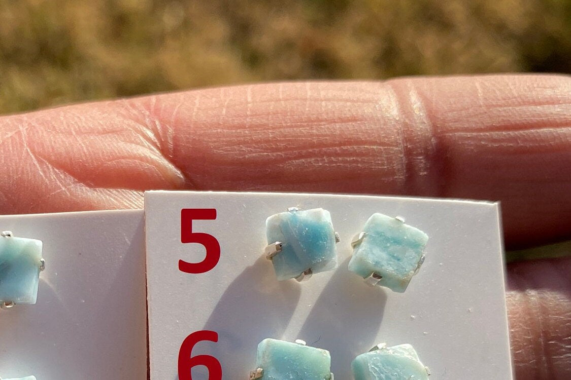 Small Raw Larimar Stud Earrings Sterling Silver, Larimar Earrings, Larimar Jewelry, Raw Larimar Stone, Raw Larimar Slab, Raw Larimar Crystal