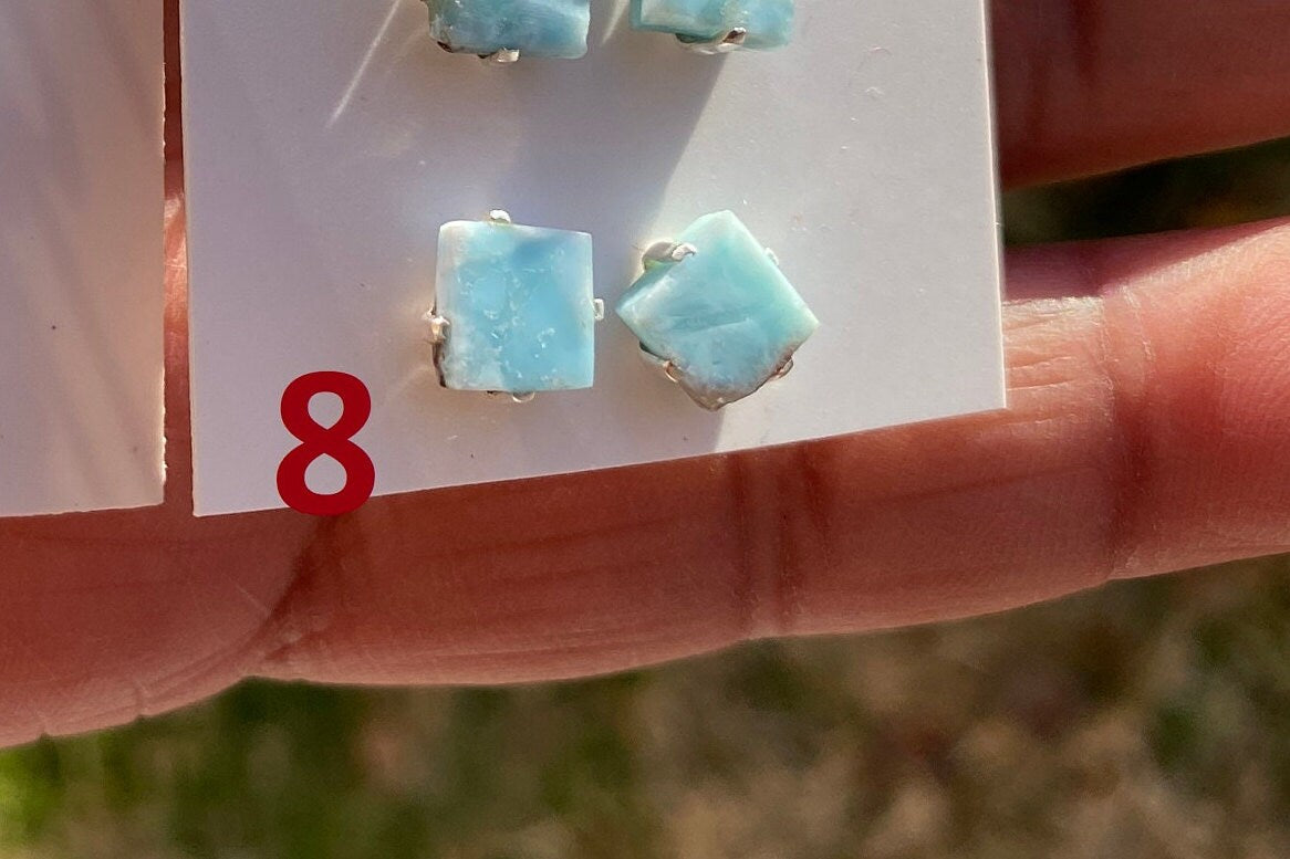 Small Raw Larimar Stud Earrings Sterling Silver, Larimar Earrings, Larimar Jewelry, Raw Larimar Stone, Raw Larimar Slab, Raw Larimar Crystal