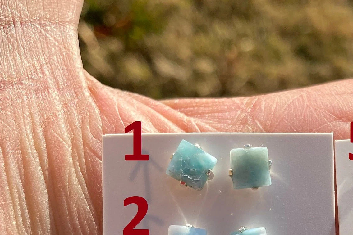 Small Raw Larimar Stud Earrings Sterling Silver, Larimar Earrings, Larimar Jewelry, Raw Larimar Stone, Raw Larimar Slab, Raw Larimar Crystal