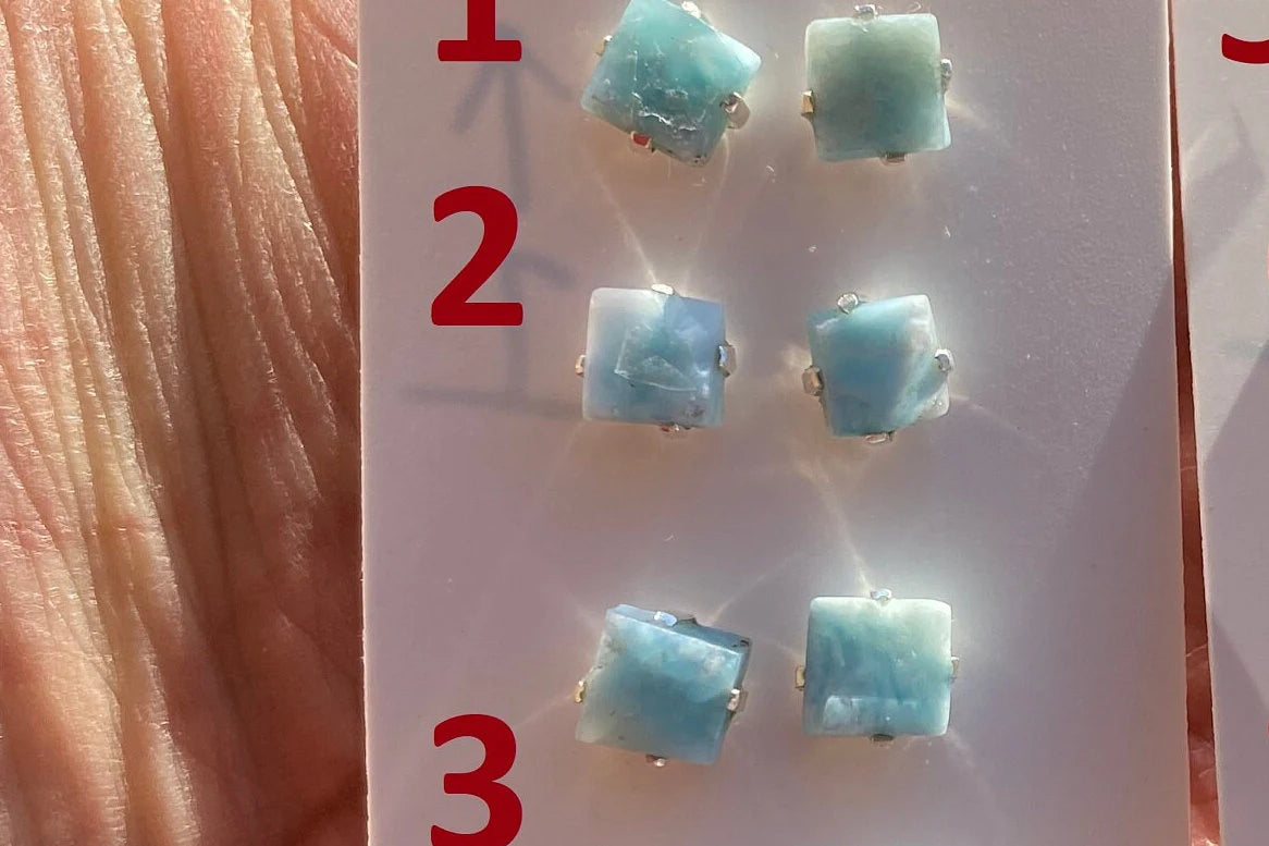Small Raw Larimar Stud Earrings Sterling Silver, Larimar Earrings, Larimar Jewelry, Raw Larimar Stone, Raw Larimar Slab, Raw Larimar Crystal