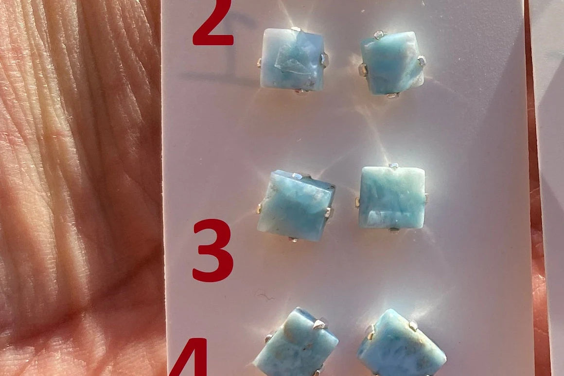Small Raw Larimar Stud Earrings Sterling Silver, Larimar Earrings, Larimar Jewelry, Raw Larimar Stone, Raw Larimar Slab, Raw Larimar Crystal