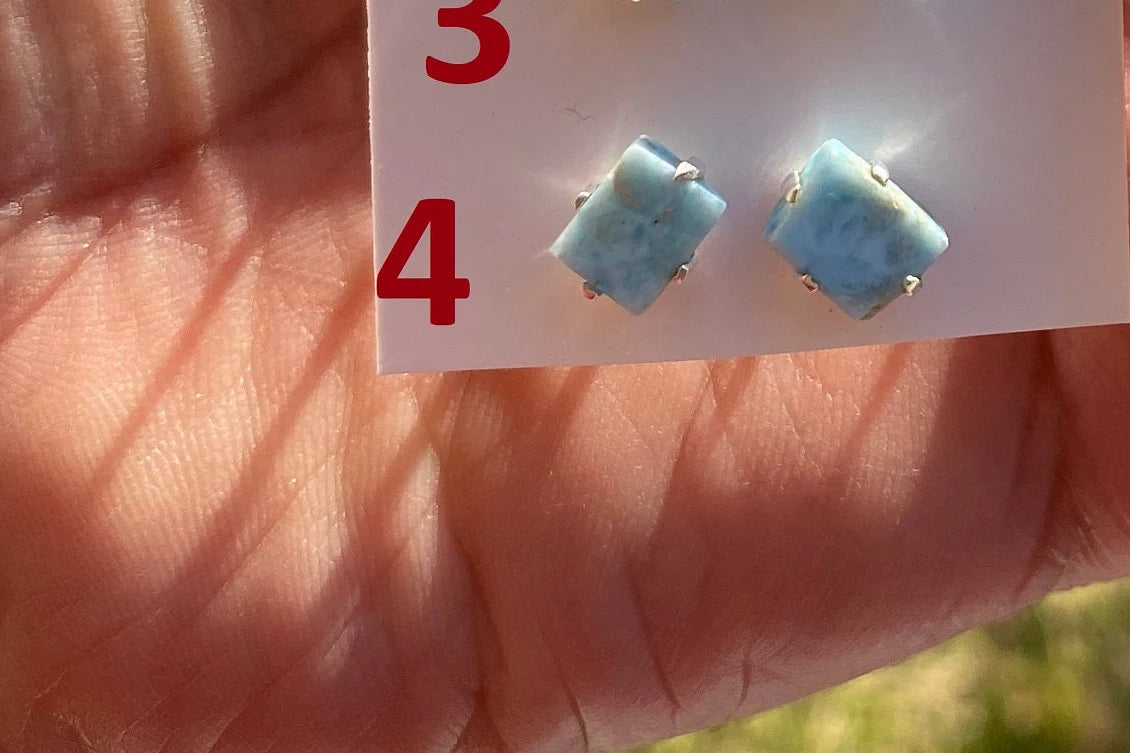 Small Raw Larimar Stud Earrings Sterling Silver, Larimar Earrings, Larimar Jewelry, Raw Larimar Stone, Raw Larimar Slab, Raw Larimar Crystal