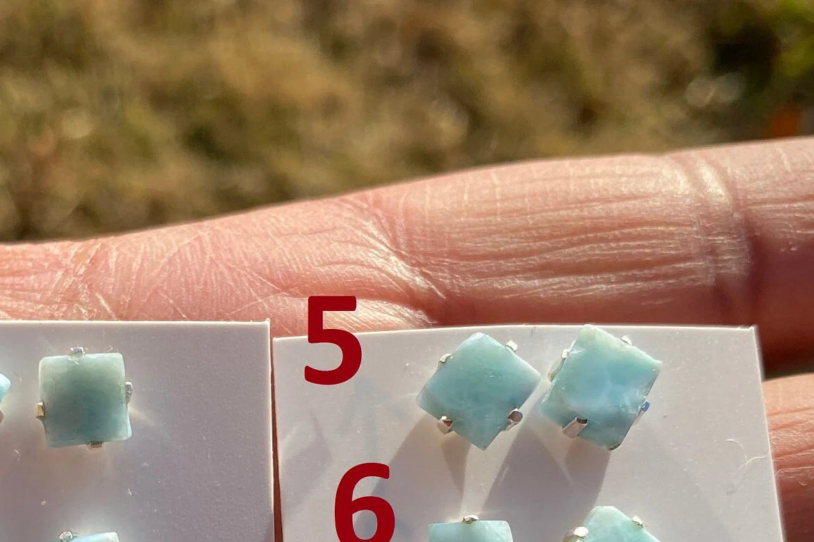 Small Raw Larimar Stud Earrings Sterling Silver, Larimar Earrings, Larimar Jewelry, Raw Larimar Stone, Raw Larimar Slab, Raw Larimar Crystal