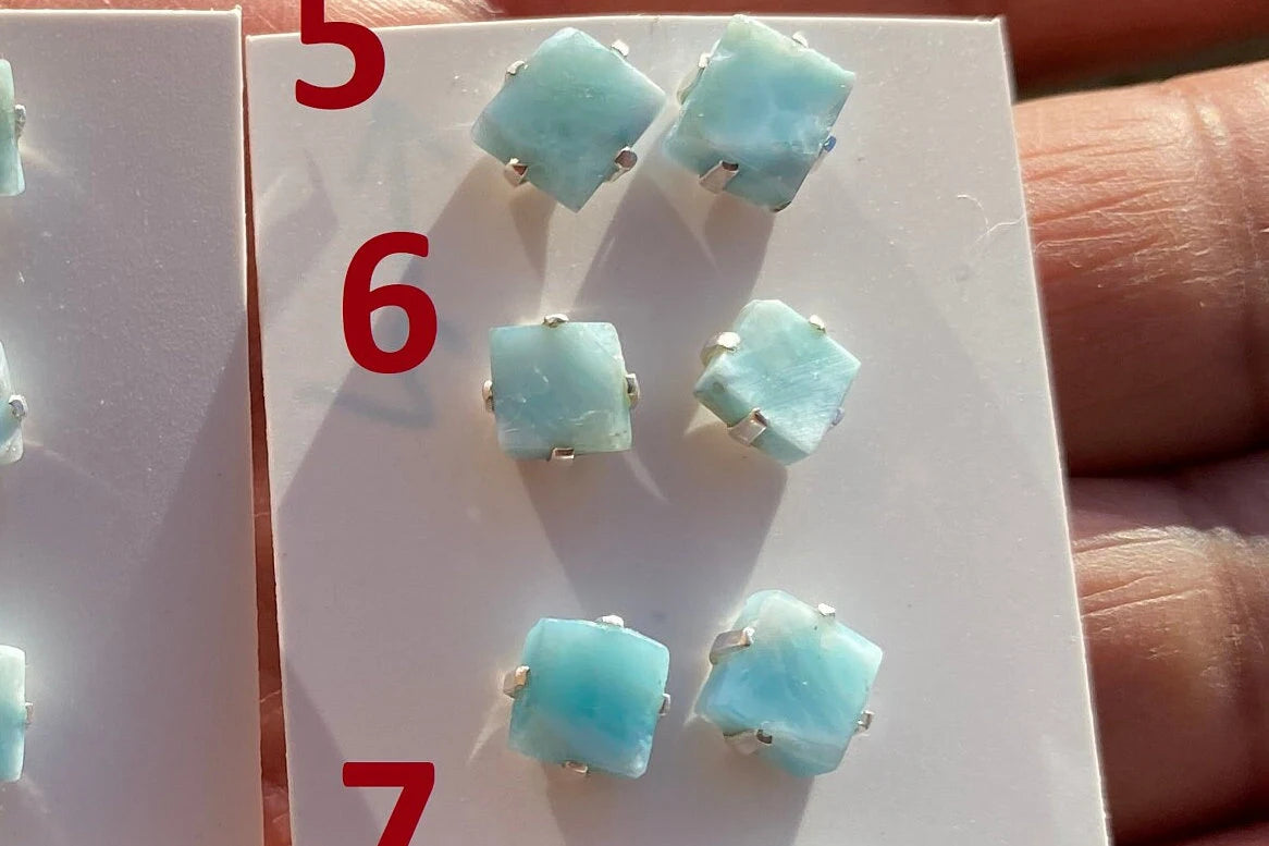 Small Raw Larimar Stud Earrings Sterling Silver, Larimar Earrings, Larimar Jewelry, Raw Larimar Stone, Raw Larimar Slab, Raw Larimar Crystal