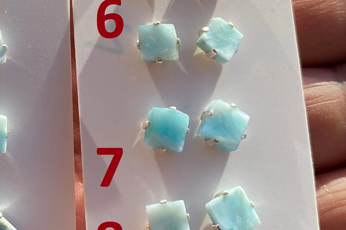 Small Raw Larimar Stud Earrings Sterling Silver, Larimar Earrings, Larimar Jewelry, Raw Larimar Stone, Raw Larimar Slab, Raw Larimar Crystal
