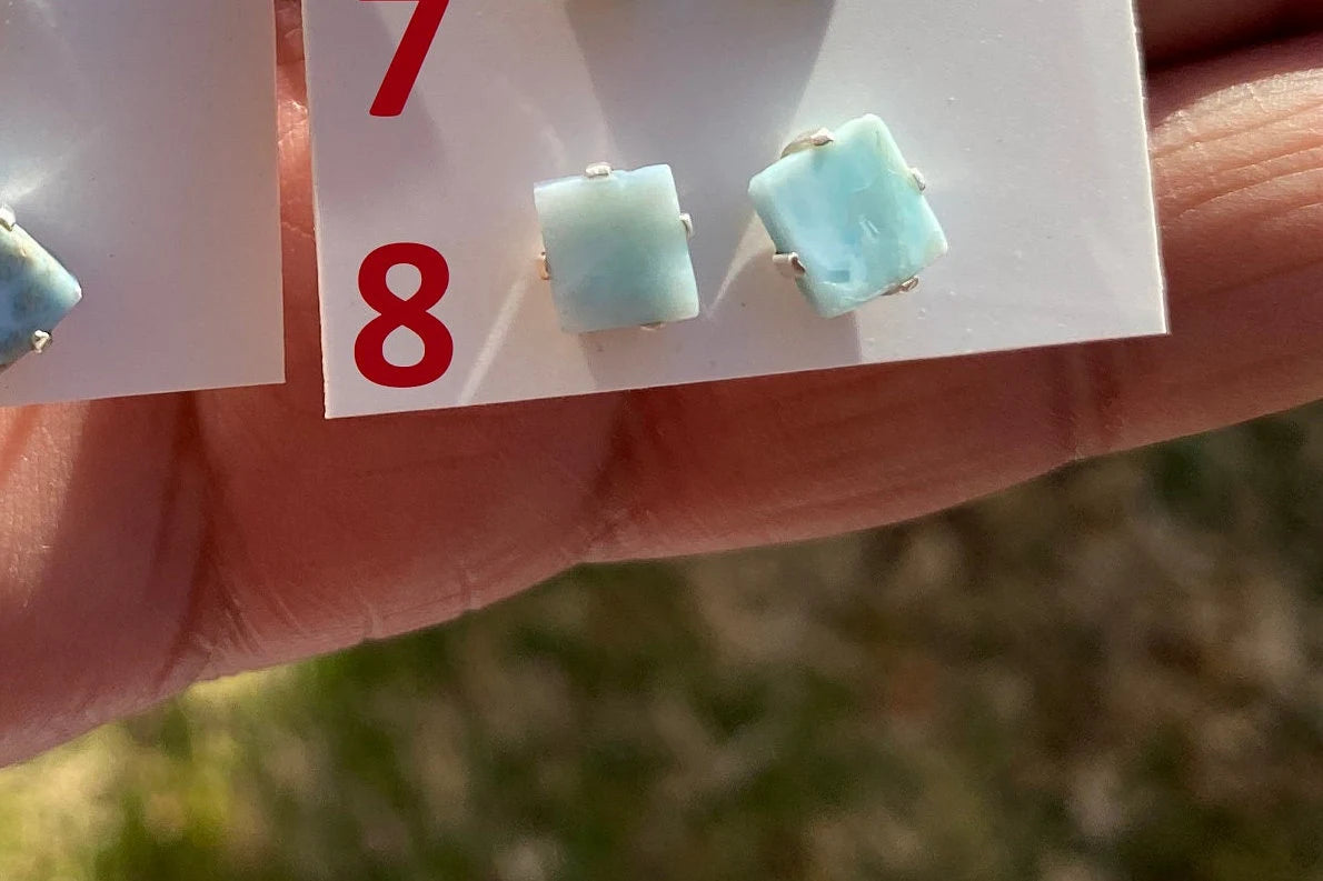 Small Raw Larimar Stud Earrings Sterling Silver, Larimar Earrings, Larimar Jewelry, Raw Larimar Stone, Raw Larimar Slab, Raw Larimar Crystal