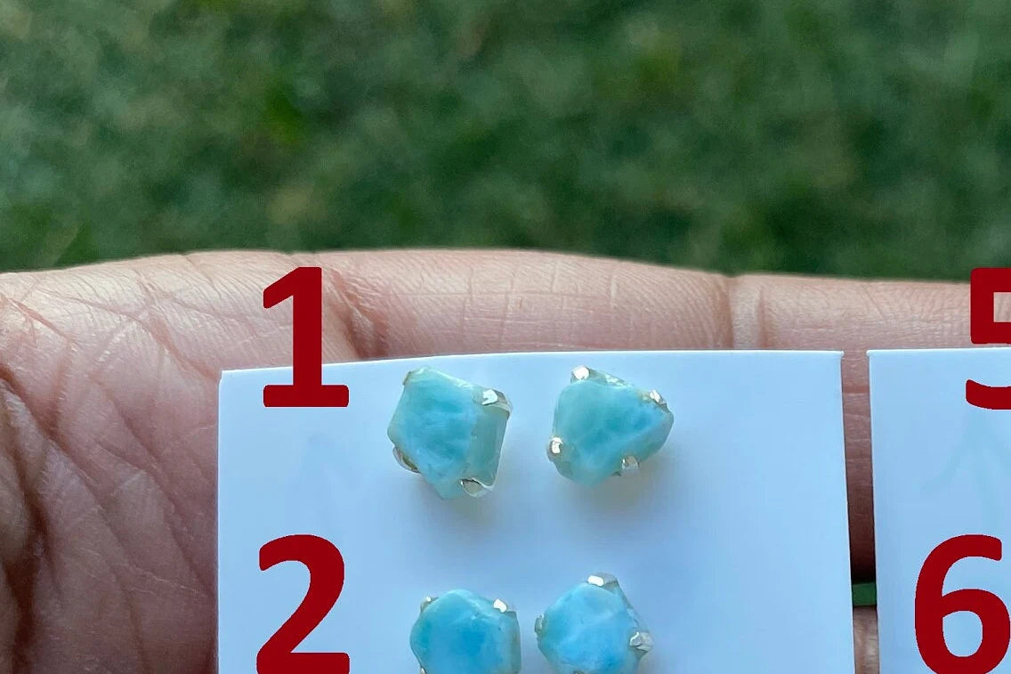 Small Raw Larimar Stud Earrings Sterling Silver, Larimar Earrings, Larimar Jewelry, Raw Larimar Stone, Raw Larimar Slab, Raw Larimar Crystal
