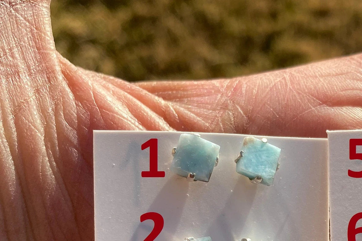 Small Raw Larimar Stud Earrings Sterling Silver, Larimar Earrings, Larimar Jewelry, Raw Larimar Stone, Raw Larimar Slab, Raw Larimar Crystal