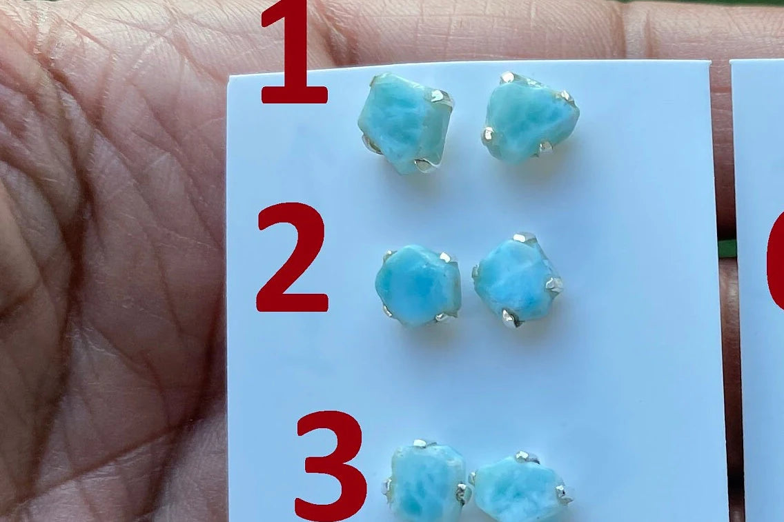 Small Raw Larimar Stud Earrings Sterling Silver, Larimar Earrings, Larimar Jewelry, Raw Larimar Stone, Raw Larimar Slab, Raw Larimar Crystal