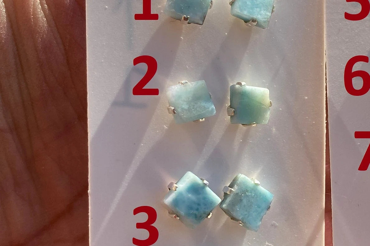 Small Raw Larimar Stud Earrings Sterling Silver, Larimar Earrings, Larimar Jewelry, Raw Larimar Stone, Raw Larimar Slab, Raw Larimar Crystal