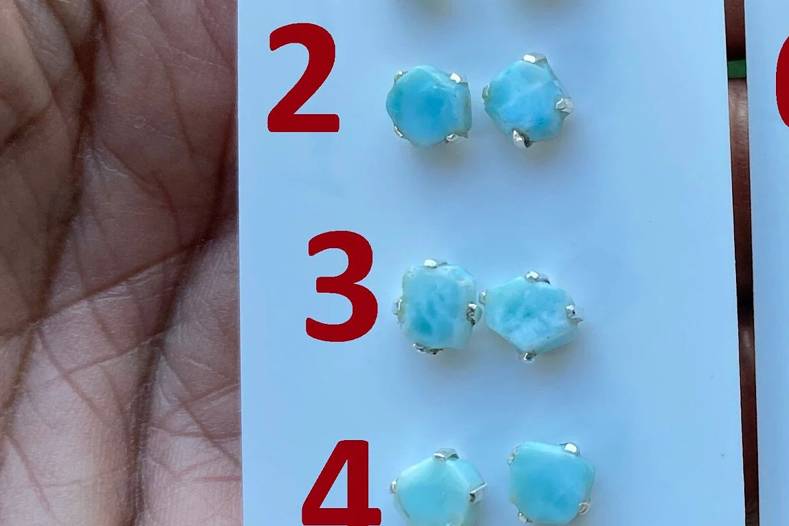Small Raw Larimar Stud Earrings Sterling Silver, Larimar Earrings, Larimar Jewelry, Raw Larimar Stone, Raw Larimar Slab, Raw Larimar Crystal