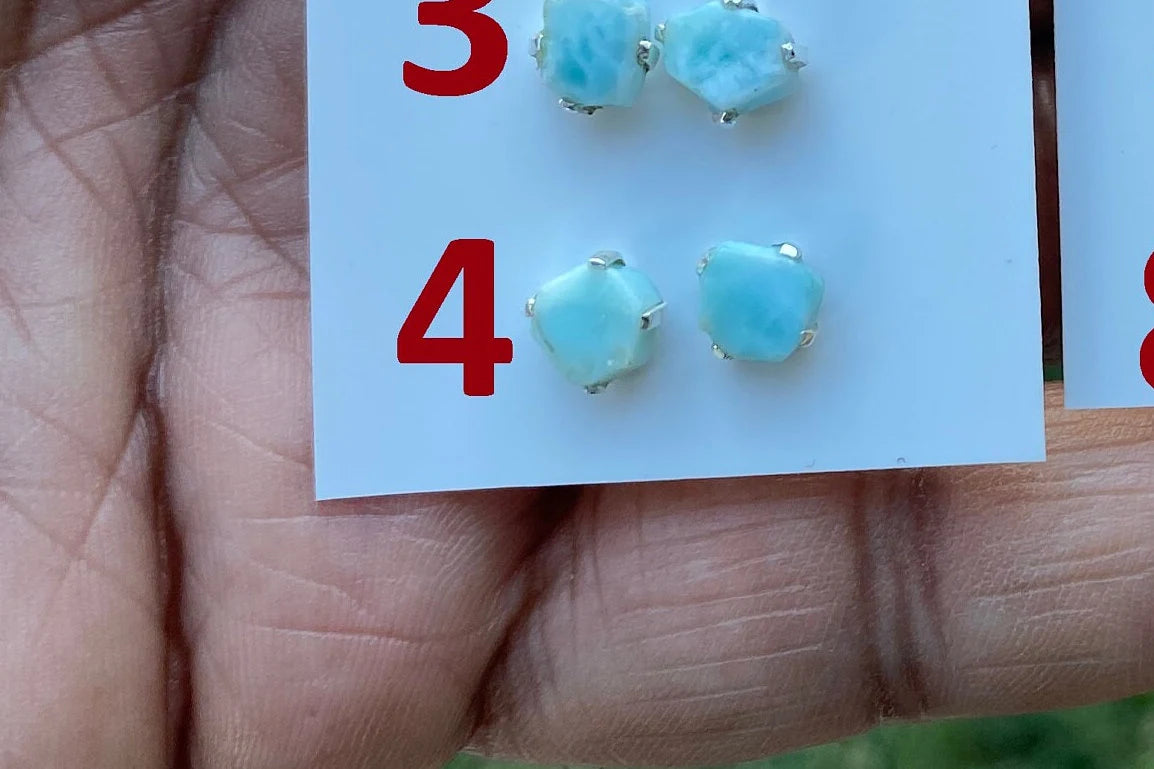 Small Raw Larimar Stud Earrings Sterling Silver, Larimar Earrings, Larimar Jewelry, Raw Larimar Stone, Raw Larimar Slab, Raw Larimar Crystal