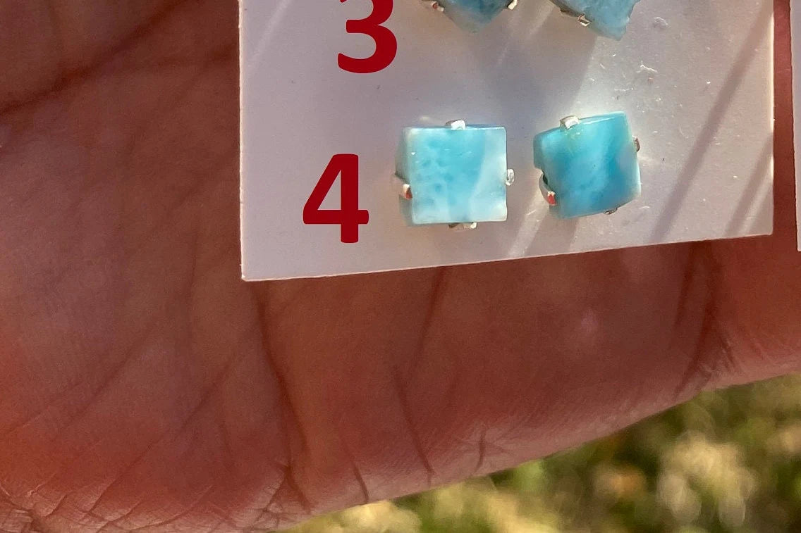 Small Raw Larimar Stud Earrings Sterling Silver, Larimar Earrings, Larimar Jewelry, Raw Larimar Stone, Raw Larimar Slab, Raw Larimar Crystal