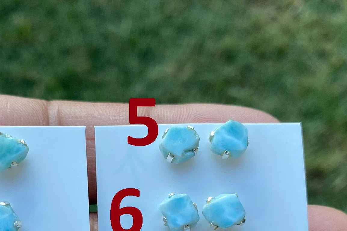 Small Raw Larimar Stud Earrings Sterling Silver, Larimar Earrings, Larimar Jewelry, Raw Larimar Stone, Raw Larimar Slab, Raw Larimar Crystal