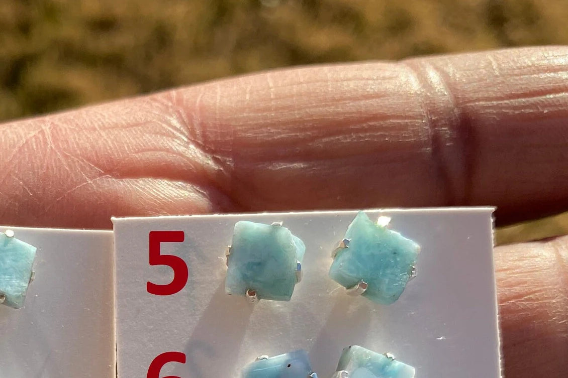 Small Raw Larimar Stud Earrings Sterling Silver, Larimar Earrings, Larimar Jewelry, Raw Larimar Stone, Raw Larimar Slab, Raw Larimar Crystal