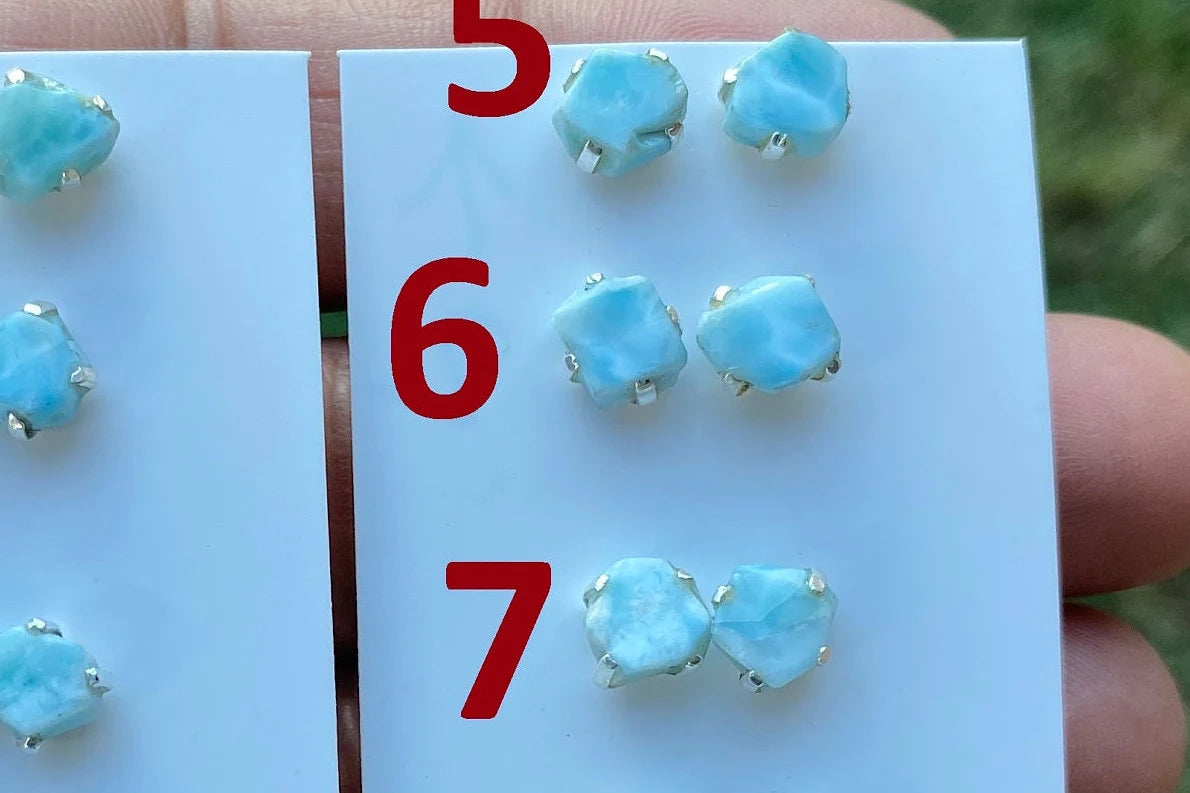 Small Raw Larimar Stud Earrings Sterling Silver, Larimar Earrings, Larimar Jewelry, Raw Larimar Stone, Raw Larimar Slab, Raw Larimar Crystal