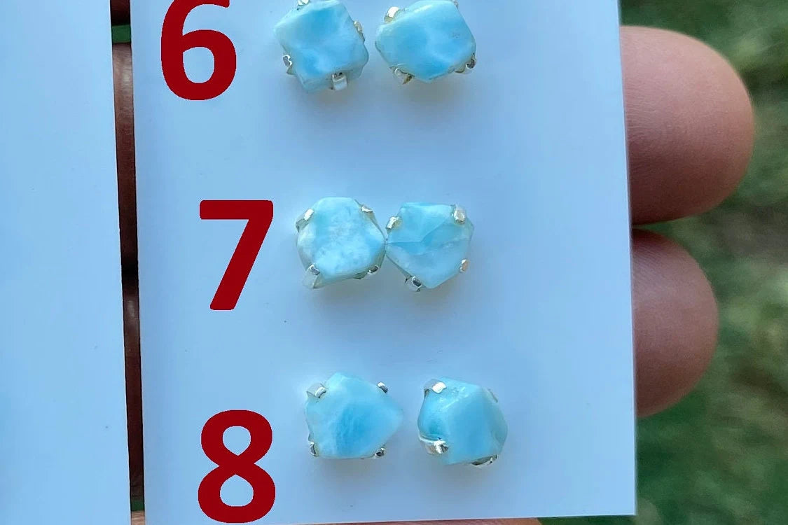 Small Raw Larimar Stud Earrings Sterling Silver, Larimar Earrings, Larimar Jewelry, Raw Larimar Stone, Raw Larimar Slab, Raw Larimar Crystal