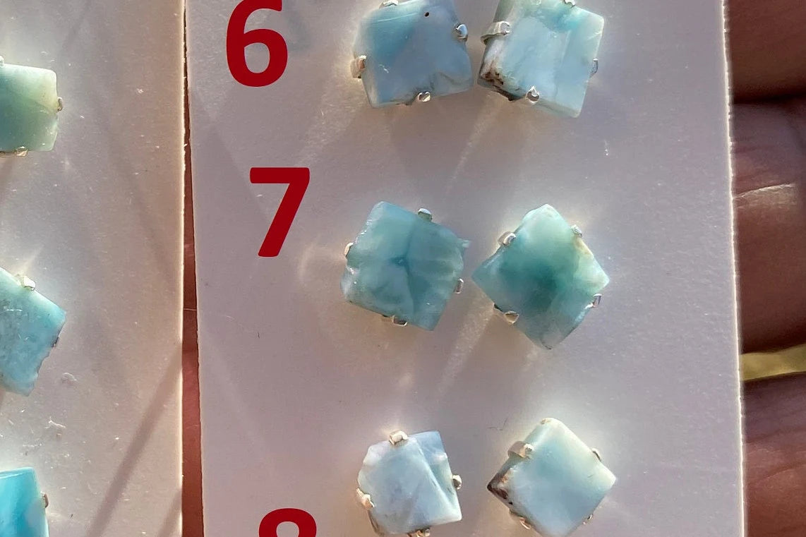 Small Raw Larimar Stud Earrings Sterling Silver, Larimar Earrings, Larimar Jewelry, Raw Larimar Stone, Raw Larimar Slab, Raw Larimar Crystal
