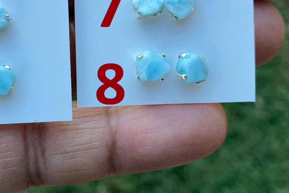 Small Raw Larimar Stud Earrings Sterling Silver, Larimar Earrings, Larimar Jewelry, Raw Larimar Stone, Raw Larimar Slab, Raw Larimar Crystal