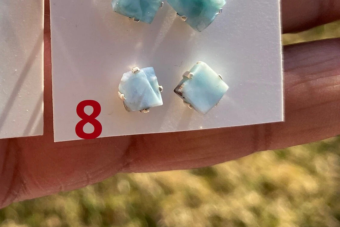 Small Raw Larimar Stud Earrings Sterling Silver, Larimar Earrings, Larimar Jewelry, Raw Larimar Stone, Raw Larimar Slab, Raw Larimar Crystal
