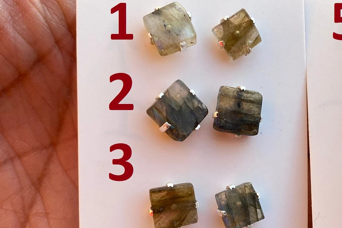 Small Raw Natural Labradorite Sterling Silver Stud Earrings, Rough Gemstone Prong Earring, Tiny Labradorite Stone Earrings, Birthday Gift