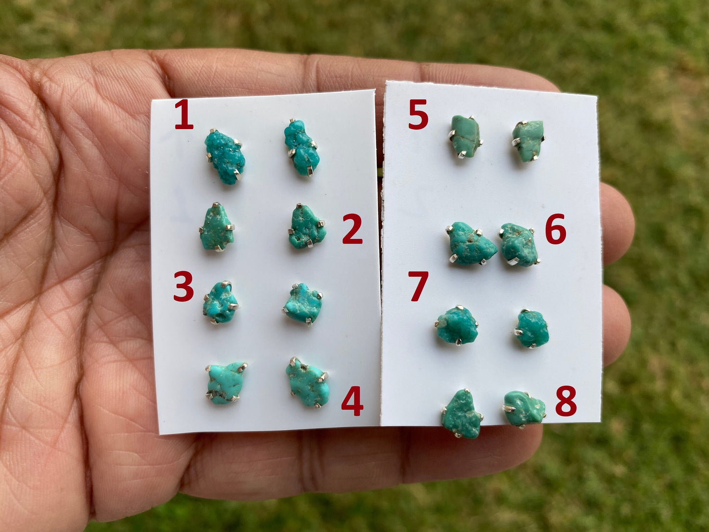 Small Raw Natural Turquoise Stud Earrings, Sterling Silver, Blue Stone Earrings, Turquoise Jewelry, Prong Stud Earring, December Birthstone